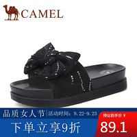 骆驼（CAMEL） 女鞋 休闲百搭蝴蝶结一字低跟凉拖 A022266231 黑色 39