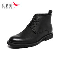 红蜻蜓（REDDRAGONFLY）男皮鞋商务休闲正装高帮舒适加绒男棉靴 WTD401001/02 黑色 38