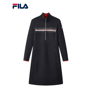 FILA 斐乐官方 女子连衣裙 2020冬季新款时尚休闲优雅拉链针织裙 深传奇蓝-NV 155/76A/XS