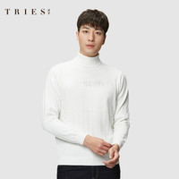 TRIES 才子 高领毛衣男2020秋冬季青年修身保暖潮流刺绣打底毛衫92207E4923 白色 50(175/92A)