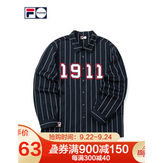 FILA FUSION斐乐官方男子长袖衬衫2020秋季新款条纹衬衫外套男潮 深黛蓝-NV（宽松版型，建议拍小一码） 160/84A/XS