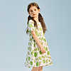 衣品天成童装夏装新款中大童儿童水果印花裙女童小方领连衣裙 160 白底绿水果
