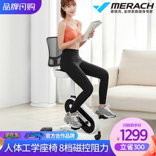 麦瑞克Merach健身车 室内运动家用运动健身器材静音智能健身车磁控折叠脚踏运动骑行椅 尊享白/8档磁控阻力/人体工学座椅