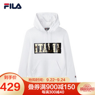 FILA 斐乐官方 女子连帽卫衣经典百搭ins潮抽绳卫衣 标准白-WT 165/84A/M