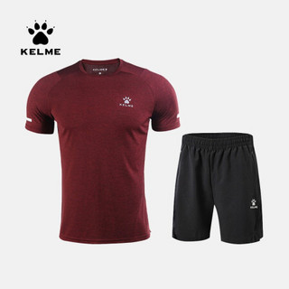 KELME/卡尔美男t恤 运动短袖男装休闲T恤2020春夏季新款圆领轻薄休闲速干运动透气上衣 红色套餐 XL