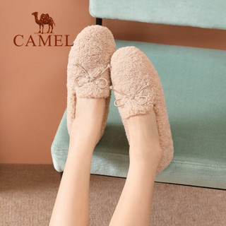 骆驼（CAMEL）女鞋 休闲舒适蝴蝶结羊毛卷保暖浅口平底毛毛鞋 A042266259 米白 35