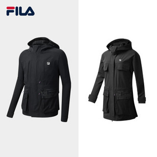 FILA ATHLETICS斐乐情侣套装外套2020秋季新款连帽机能风工装外套 深黑-BK,PU 男-S码 女-XS码