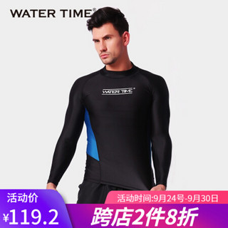 Watertime蛙咚 潜水服 男 长袖防晒游泳衣 长袖上衣防水母速干漂流浮潜专业冲浪服两件套装 蓝黑色上衣 L