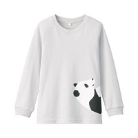 无印良品 MUJI 孩童 低捻 天竺编织 印花长袖T恤 亲子 大熊猫 孩童 120