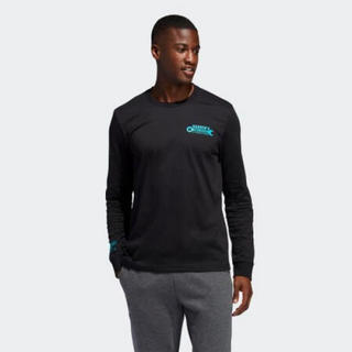 Adidas阿迪达斯男士篮球T恤罗纹圆领100％棉质球衣长袖T恤FM4780 Black L