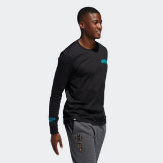 Adidas阿迪达斯男士篮球T恤罗纹圆领100％棉质球衣长袖T恤FM4780 Black L