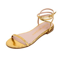 斯图尔特·韦茨曼 STUART WEITZMAN 女士金色蛇纹牛皮凉鞋 MERINDA FLAT MINI PRNT MET SNAKE GOLD 36