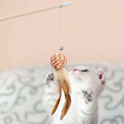 憨憨乐园逗猫棒剑麻球带铃铛款杆长42cm猫玩具长木杆羽毛逗猫棒互动