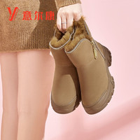 意尔康女鞋韩版保暖加绒短靴加厚侧拉链短筒棉靴时尚雪地靴女 Y761ZM49304W 土黄 35