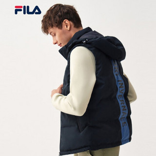 FILA 斐乐官方 男子羽绒马甲 2020冬季新款保暖连帽羽绒服经典款 正黑色-BK 175/96A/L