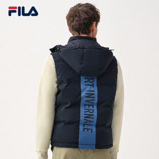 FILA 斐乐官方 男子羽绒马甲 2020冬季新款保暖连帽羽绒服经典款 正黑色-BK 175/96A/L