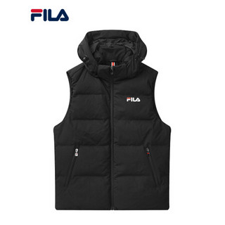 FILA 斐乐官方 男子羽绒马甲 2020冬季新款保暖连帽羽绒服经典款 正黑色-BK 175/96A/L