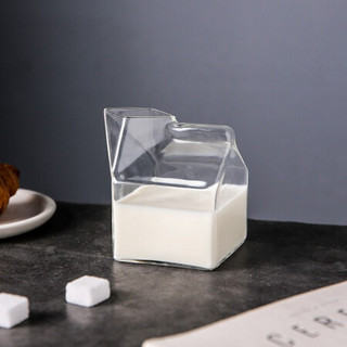 川岛屋日式玻璃牛奶杯方形牛奶盒鲜奶盒家用早餐杯子微波炉可加热牛奶盒玻璃杯 牛奶杯