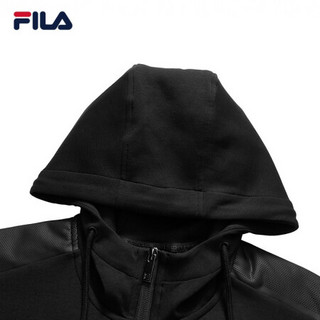 FILA 斐乐官方男士针织外套2020秋季新款连帽运动茄克休闲上衣男 正黑色-BK 170/92A/M