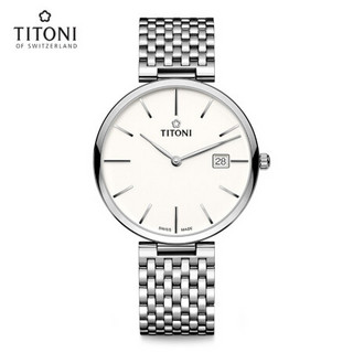 TITONI 梅花 SUSINO 梅花伞 TITONI 梅花 瑞士手表 纤薄系列 机械钢带男士腕表 39mm SellitaSW300-1全自动机芯 82718-S-606