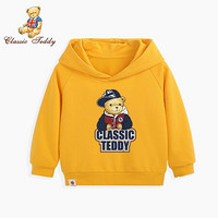 精典泰迪 Classic Teddy 童装儿童连帽卫衣男童长袖上衣女宝宝连帽长袖衣服秋季 棒球帽子熊卫衣G1-杏黄 130