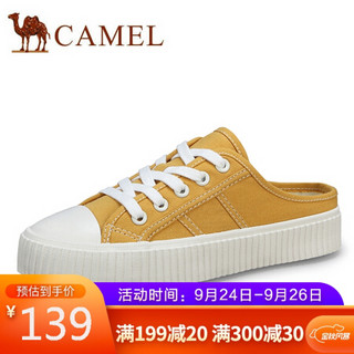 骆驼（CAMEL） 女士 复古港味学生帆布纯色半拖饼干鞋 A01228642 姜黄 37