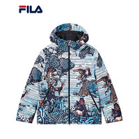 FILA 斐乐官方 男士羽绒服 2020年冬季黄景瑜同款时尚图案宽松保暖外套 勿忘我蓝-LB 165/88A/S