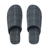 無印良品 MUJI 男女通用 棉法兰绒贴合脚型拖鞋/炭灰色格纹 炭灰色格纹 260mm(2.0)/L