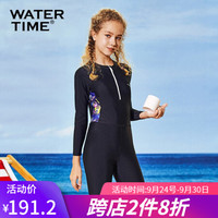 Watertime蛙咚 儿童泳衣 女童连体连体防晒泳装中大童宝宝印花泳衣 紫色印花 身高140-152（10/12岁）