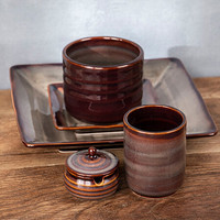 美浓烧（Mino Yaki）年末清仓-窑变褐色系列-美浓烧日本进口陶瓷碗盘杯调味罐餐具 釉变波浪纹9.3英寸方盘（褐）