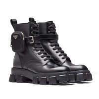 普拉达PRADA 男士黑色皮革和尼龙Monolith 靴 2UE007FD002-3L09-F0002 7.5