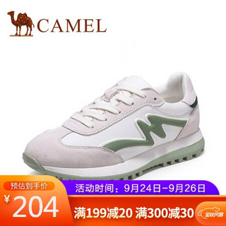 骆驼（CAMEL）女鞋 舒适学院风撞色涂鸦系带休闲运动鞋 A03503659 白/绿 39