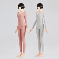 DAPU/大朴 A类女士玻尿酸养肤美体睡衣保暖内衣秋衣秋裤打底裤蕾丝打底衫塑身保暖衣 2套 豆沙粉/浅灰 均码(40-80㎏)