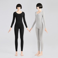 DAPU/大朴 A类女士玻尿酸养肤美体睡衣保暖内衣秋衣秋裤打底裤蕾丝打底衫塑身保暖衣 2套 黑灰/浅灰 均码(40-80㎏)