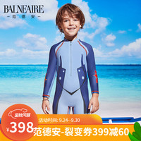 范德安(BALNEAIRE)儿童连体泳衣 长袖防晒卡通印花泳装 男童学生习泳训练游泳衣 蓝色 9-10(适合130cm-140 cm)