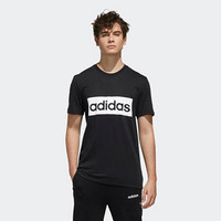 Adidas阿迪达斯男士罗纹圆领100％纯棉球衣夏季短袖T恤FM6264 Black L