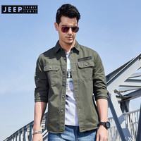吉普JEEP 衬衫男长袖2020春秋男士纯色衬衣商务休闲户外上衣 FL-2597 军色 M