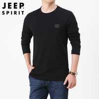 Jeep 吉普 T恤男长袖2020秋休闲圆领套头中青年男士上衣体恤 JHL2030 黑色 4XL