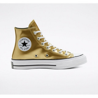 CONVERSE男女同款鞋Chuck 70系列朋克金属亮面高帮系带休闲鞋568796C Gold/Black/Egret 7