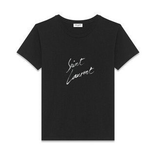 YSL/圣罗兰女装SAINT LAURENT标志印花圆领休闲短袖T恤新款 黑色 L