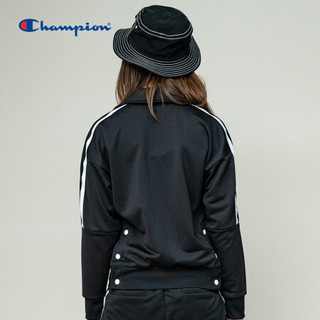Champion冠军2020新款女式运动拉链夹克短款条纹袖子拼接高领 黑色 M