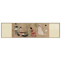 博物馆级画面精细复刻,半庭新中式装饰画《调琴啜茗图》