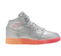 AIR JORDAN AJ 1 Mid 儿童篮球鞋 金属银/赛车粉红色/狼灰色 35.5