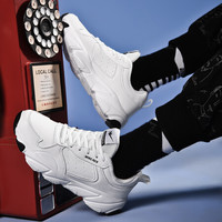 双星 Double Star男鞋跑步鞋加绒加厚运动鞋男士百搭休闲鞋复古皮面老爹鞋缓震跑鞋 193012 白色 44