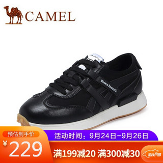 骆驼（CAMEL） 女鞋 潮美百搭撞色车缝线休闲平底阿甘鞋 A03574604 黑色 39