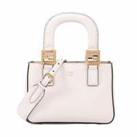 FENDI 芬迪 女士纯色皮革拉链手提斜挎包8BH376 SFR F0QVL 白色