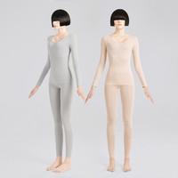DAPU/大朴 A类女士玻尿酸养肤美体睡衣保暖内衣秋衣秋裤打底裤蕾丝打底衫塑身保暖衣 2套 裸肤/浅灰 均码(40-80㎏)