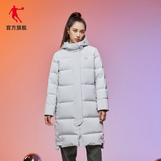 乔丹官方旗舰羽绒服女2020冬季新款中长款鸭绒运动休闲厚款保暖防寒外套女 浮石色 155/XS