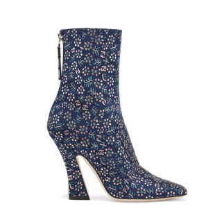 商品fendi芬迪女士踝靴方头几何鞋跟蓝色织物缤纷花朵