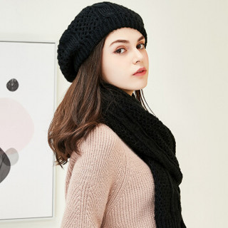 兰诗雨帽子冬季女韩版针织毛线帽保暖围巾帽子两件套围巾套帽M0582 黑色
